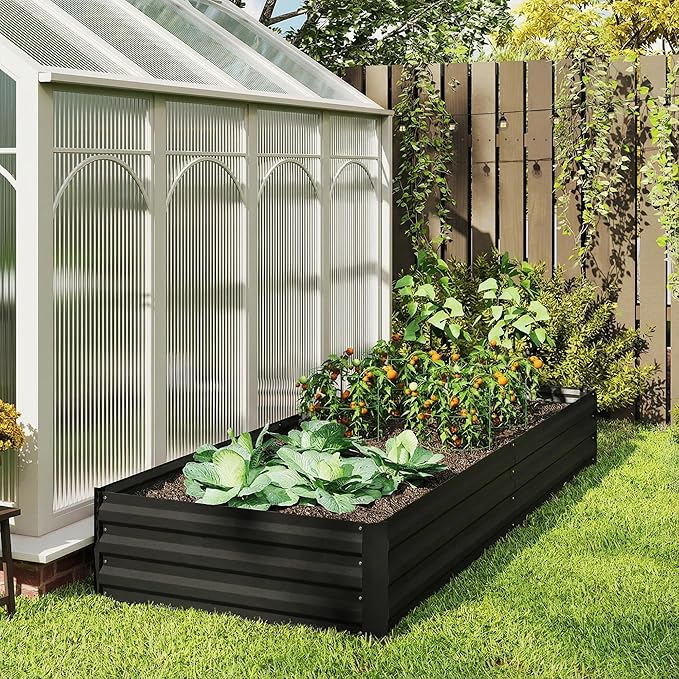 Outsunny Galvanized Raised Garden Bed, 8' x 3' x 1' Metal Planter Box, for Growing Vegetables, Flowers, Herbs, Succulents, Black