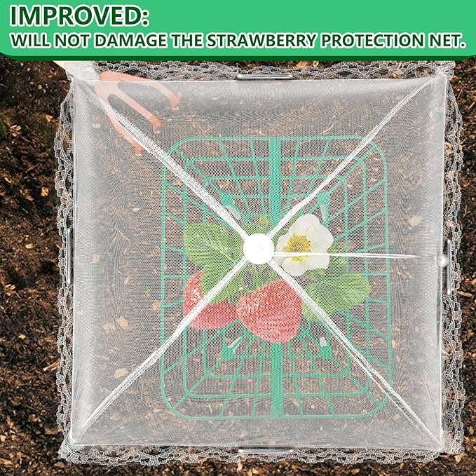 6 Sets Strawberry Plant Supports with Mesh Plant Cover,Strawberry Growing Racks with Metal Plant Nails and Storage bag for Strawberry Vegetables，Used to protect strawberries and keep them clean