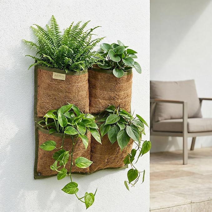Vertical Garden Planter, 4 Pocket, Vertical Planter, wall planters for Outdoor Plants, Plant wall, Hanging planters for Indoor Plants, for Herbs, Patio Decor, Balcony Decor, Indoor Garden
