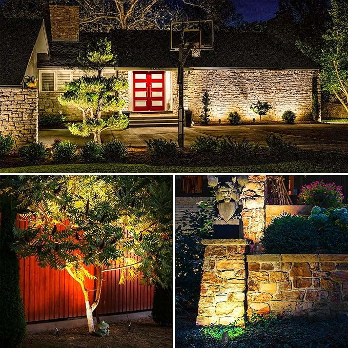 SUNVIE All-in-One Low Voltage Landscape Lighting Kit, 6W Landscape Lights Wired Aluminum 3000K with Transformer 100FT Wire, 12-24V Waterproof Outdoor Spotlight for Garden Yard House Tree, 8 Pack