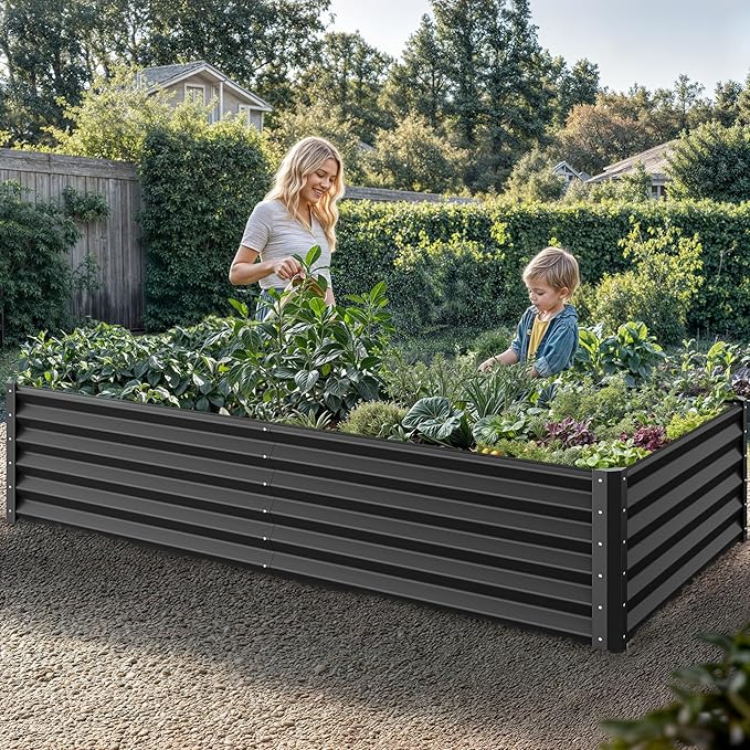 YITAHOME 8x4x1.5 ft Galvanized Raised Garden Bed Kit, Large Metal Planter Box with Gloves, Safety Rubber & Support Rod, Outdoor Flower Bed for Plants Vegetables, Green