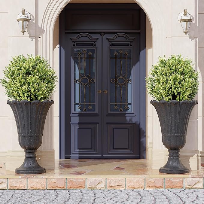 23" Tall Planters for Outdoor Plants Set of 2, Planter with Drainage Holes and Petal Design, Large Outdoor Planters for Porch, Garden, Indoor, Black