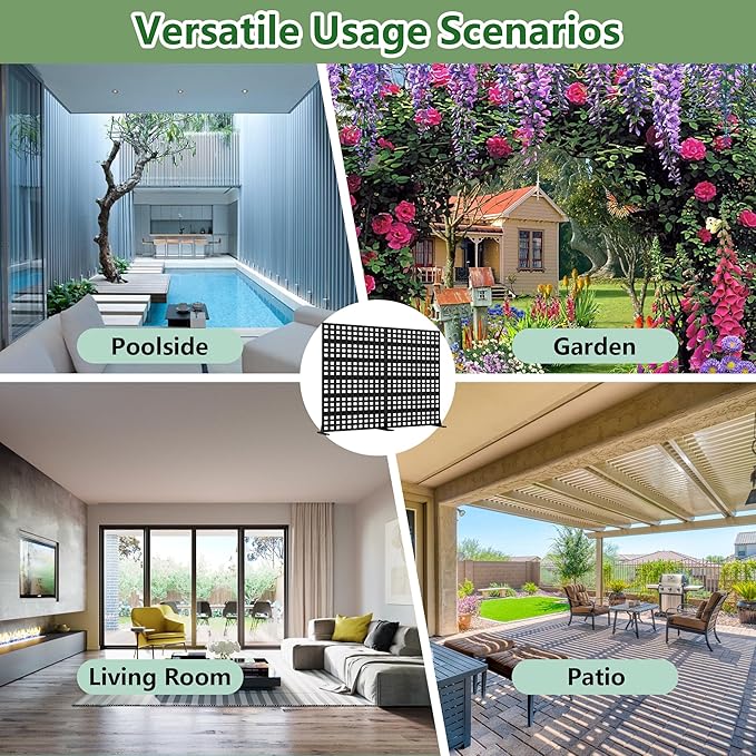 Casaphoria Metal Privacy Screen Outdoor, 72" H x 47" W Freestanding Decorative Privacy Screen for Patio Deck Balcony Garden with Stable Base, Black-Square