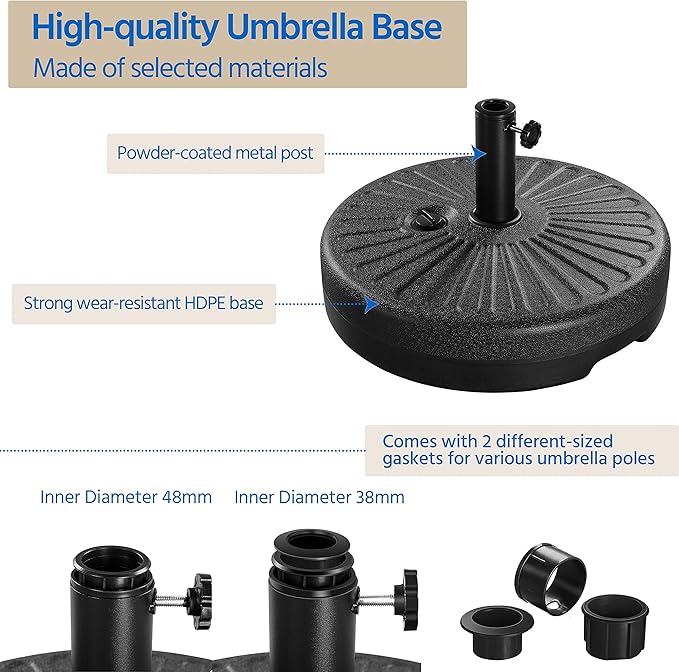 Yaheetech Umbrella Base 85.7lbs Round Water & Sand Filled Patio Outdoor Umbrella Stand with Steel Umbrella Holder Suit for Dia 1.5'' or 1.9'' Umbrella Pole, Black