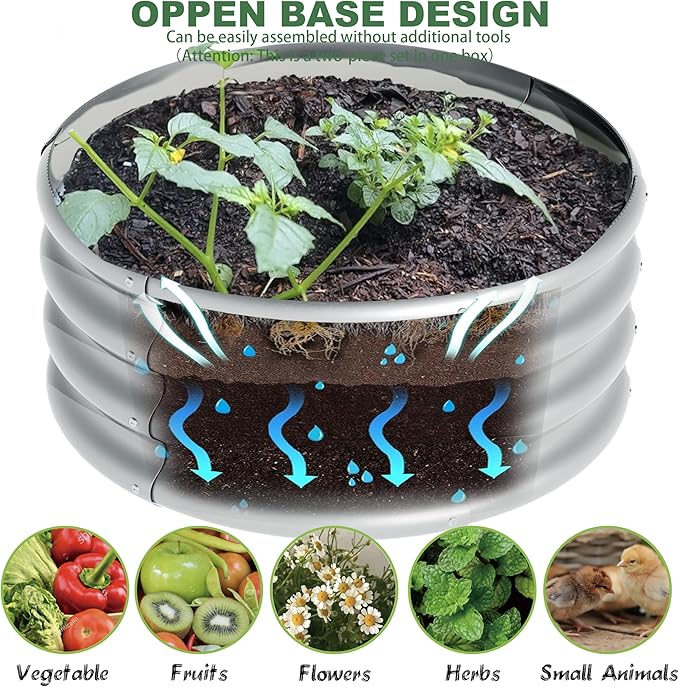 2x2x1ft-3pcs-Oval Raised Garden Bed Kit, Galvanized Planter Garden Boxes Outdoor, Metal Raised Garden Beds for Vegetables,Fruits, Flower,Silver