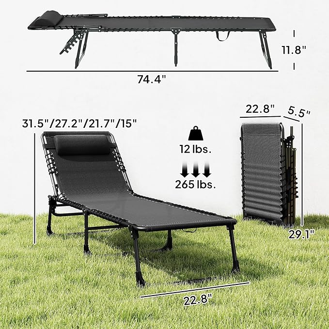 Outsunny Folding Chaise Lounge Chair, Patio Sun Tanning Chair, Outdoor Chaise Lounger with 4-Position Reclining Back, Breathable Mesh Seat for Beach, Poolside, Yard, Black