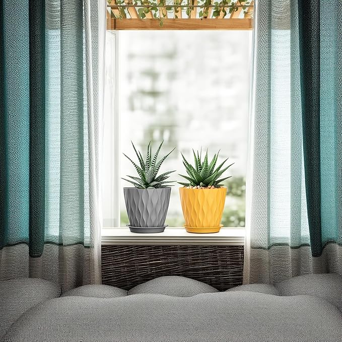 5 Inch Planter Pots, 6 Pack Indoor Planters, Small Flower Pots with Drainage Holes and Tray for Succulents, Orchids, Herbs and Other Indoor Plants (Orange+Grey+White, 5inch)
