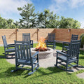 HDPE Rocking Chair Outdoor Set of 6 - Poly High Back Porch Rocker Chairs for Adults - All Weather Resistant Furniture for Patio Front Porch - Navy Blue