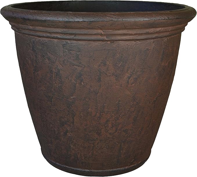 Sunnydaze 24-Inch Anjelica Large Plastic Pot for Plants - Outdoor Double-Walled Large Plastic Planter with Drillable Drainage Holes- Rust