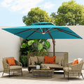 10 X 13 FT Cantilever Outdoor Patio Umbrella with Base Included Large Heavy Duty 360° Rotation Double Top Offset Rectangular Umbrellas with Led Lights for Backyard Outside Deck, Turquoise