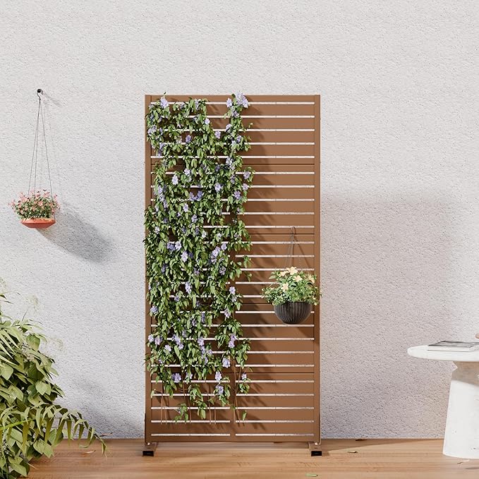 Casaphoria Metal Privacy Screen Outdoor, 72" H x 35" W Freestanding Decorative Privacy Screen for Patio Deck Balcony Garden with Stable Base, Black-Perilla