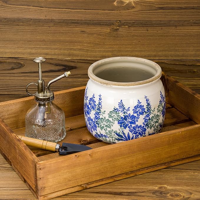Flower Pot,Vintage Ceramic Pot for Planter with Drainage Holes, 6.29 inch Ice Crack Glazed Small Planters Pot for Indoor,Tucan Home Decor,Gardening Gifts (Art Deco)