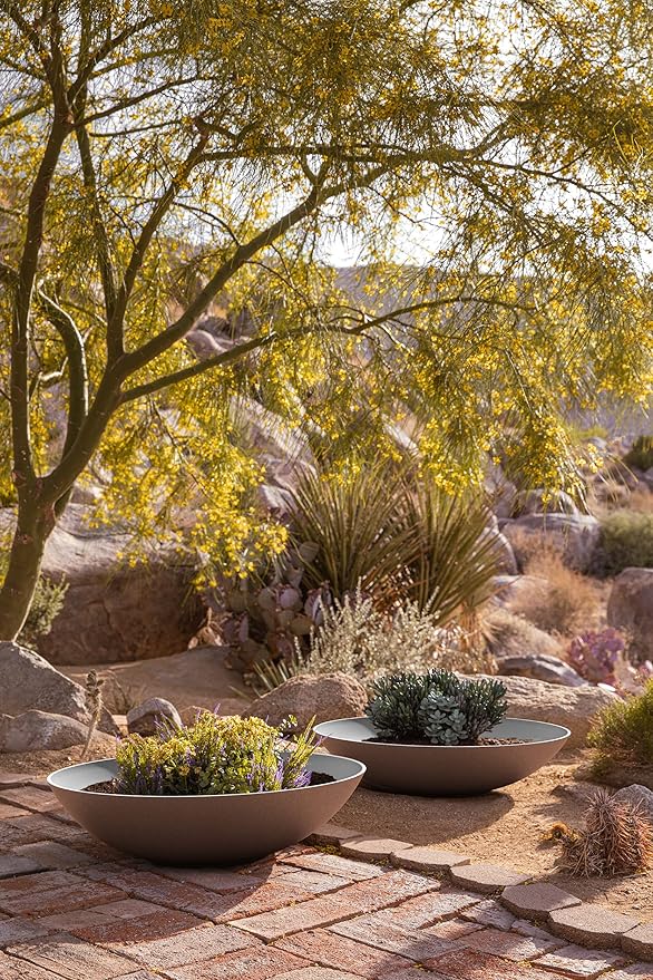 Veradek Mason Series Lane Bowl Planter| for Indoor or Outdoor Tabletops/Gardens |Made from Plastic-Stone Composite with Drainage Holes|Modern Décor for Flowers, Succulents, Small Plants