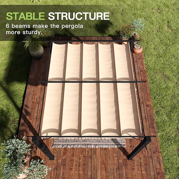 Aoxun 10'x12' Outdoor Pergola, Patio Aluminum Pergola with Upgraded Retractable Canopy, Heavy Duty Metal Pergolas and Gazebos with Adjustable Sun Shade Cover for Modern Backyard, Deck, Garden