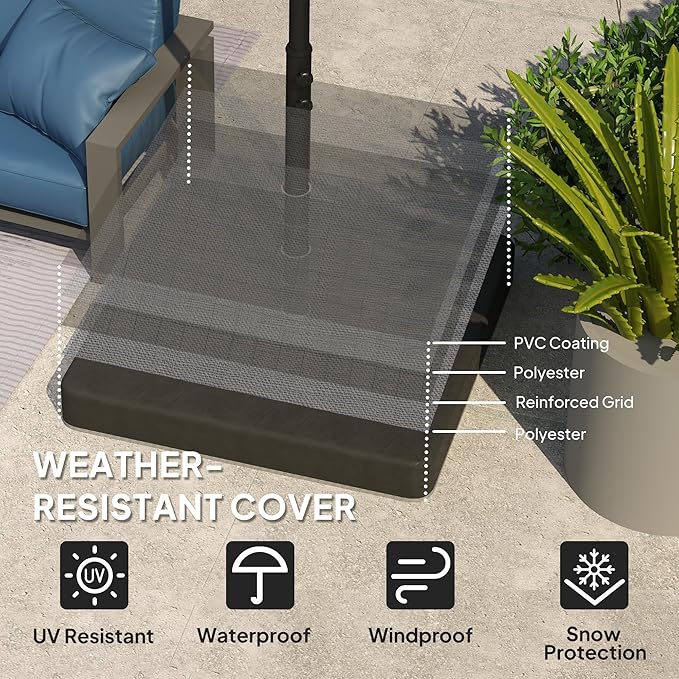 Outsunny 4 Piece 176 lbs Cantilever Umbrella Base Weight Set with Waterproof Anti-UV Cover, Heavy Duty Outdoor Weights for Offset Umbrella Stand with Easy-Fill Spouts for Sand (Black)