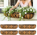 LaLaGreen 36 Inch, 4 Pack Window Boxes Planters – Large Black Metal Window Boxes for Outdoor Plant, Wall Mount Flower Pot with Coco Liner, Attach to House Fence Balcony Herb for Patio Porch Garden