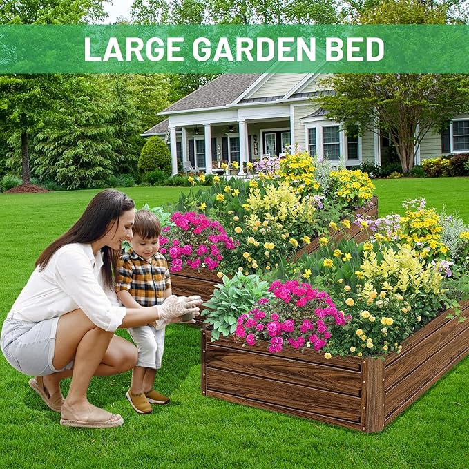 SnugNiture 2 Pcs 6x3x1FT Raised Garden Bed Galvanized Planter Garden Boxes Outdoor, Deep Root Planter Raised Bed for Vegetables Flowers Herbs,Brown