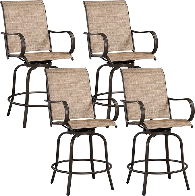 Yaheetech Patio Swivel Barstools Outdoor Chairs Set of 4, High Bistro Stools Outdoor Furniture, All-Weather Patio Stools for Outside, Beach, Lawn, Poolside and Garden, Brown