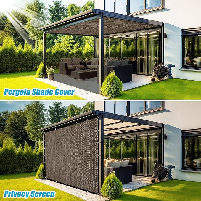 Amagenix 90% Sun Shade Cloth with Grommets, 8' x 10' Pergola Replacement Shade Cover Canopy Privacy Screen for Outdoor Patio Garden, Mocha (We Customized)