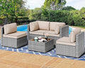 Shintenchi 5 Pieces Outdoor Patio Furniture Sets, Patio Sectional Sofa Couch, Gray PE Wicker Furniture Modular Patio Conversation Sets Patio Sofa with Washable Cushions & Table（Khaki）
