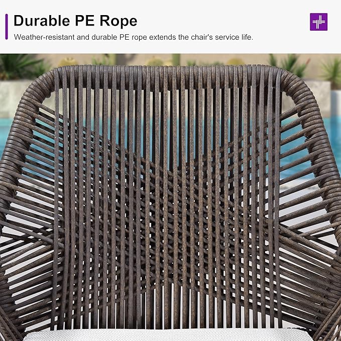 PURPLE LEAF Outdoor 24" Counter Height Bar Stools Chair Set of 2, All Weather Rattan and Aluminum Patio Bar Stool with Cushion for Indoor and Outdoor, Kitchen Island, Coffee