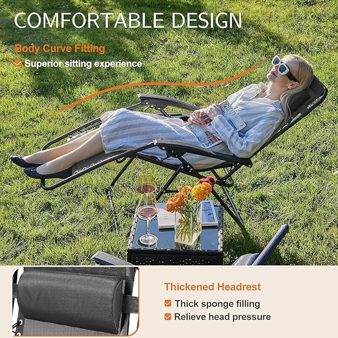 Sweetcrispy Zero Gravity Chairs, Set of 4 Portable Recliner Beach Camping Patio Outdoor Folding Lounge Chair with Cup Holder Trays and Adjustable Pillow for Poolside, Garden, Backyard, Lawn (Black)