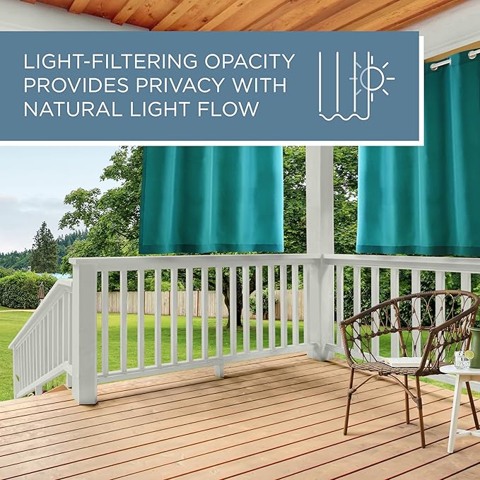 Town & Country Basics Cabana Solid Heavyweight Indoor Outdoor Curtains, Light Filtering Opacity with Grommet Top, Water Repellent, 2-Pack Set, 54"x63", Dark Teal