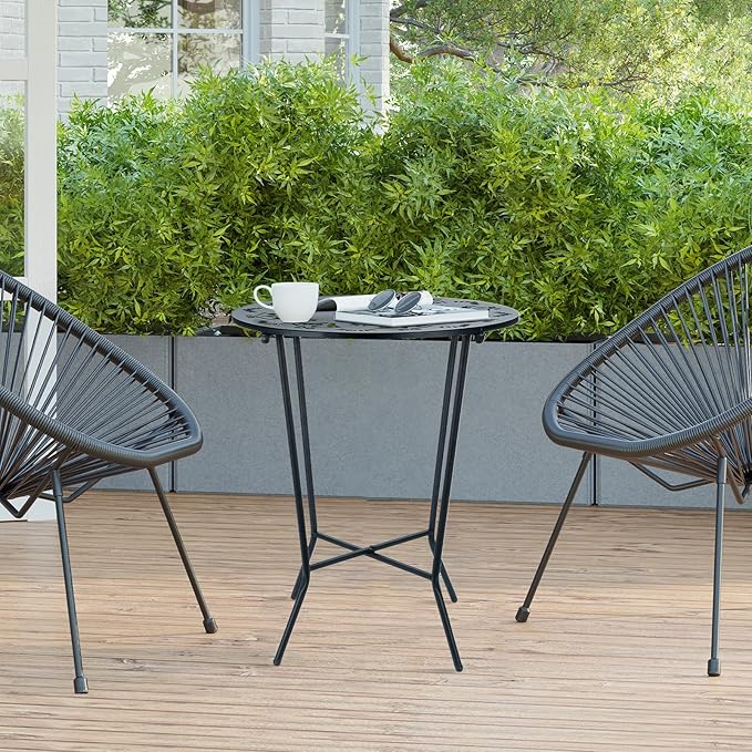 25" Height Side Table, 18inch Round Metal Outdoor Patio Bistro Table, Weather Resistant Accent Side Table Drink Table for Backyard, Livingroom, Yard Balcony