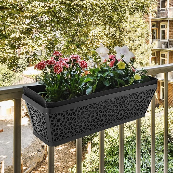 Adnee 2 Pcs 24 Inch Fabric Plant Window Box Liners-Rectangular Non-Woven Planter Basket Liner-Black Felt Flower Hanging Basket for Outdoor Garden Wall Hanging Planter Flower Vegetables