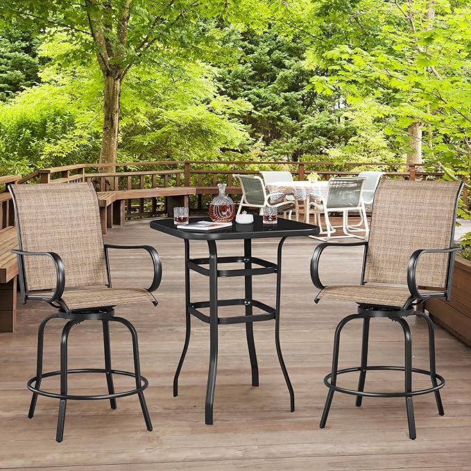 Yaheetech Patio Swivel Bar Stools Outdoor Chairs Set of 6 Outdoor High Bistro Stools Outdoor Furniture, All-Weather Patio Stools for Outside, Beach, Lawn, Poolside and Garden, Black/Brown