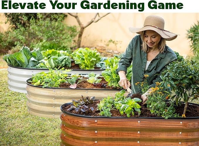 Plant & Plot Galvanized Raised Garden Beds Outdoor // 4×2×1 ft Planter Raised Beds for Gardening, Vegetables, Flowers // Large Metal Garden Box (Dark Wood Grain)