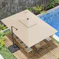 10x13FT Cantilever Outdoor Patio Umbrellas, Double Top Large Rectangle Umbrella, Heavy Duty 360° Rotation Offset Outdoor Sun Shade Umbrella for Garden Deck Pool Backyard Patio, Beige