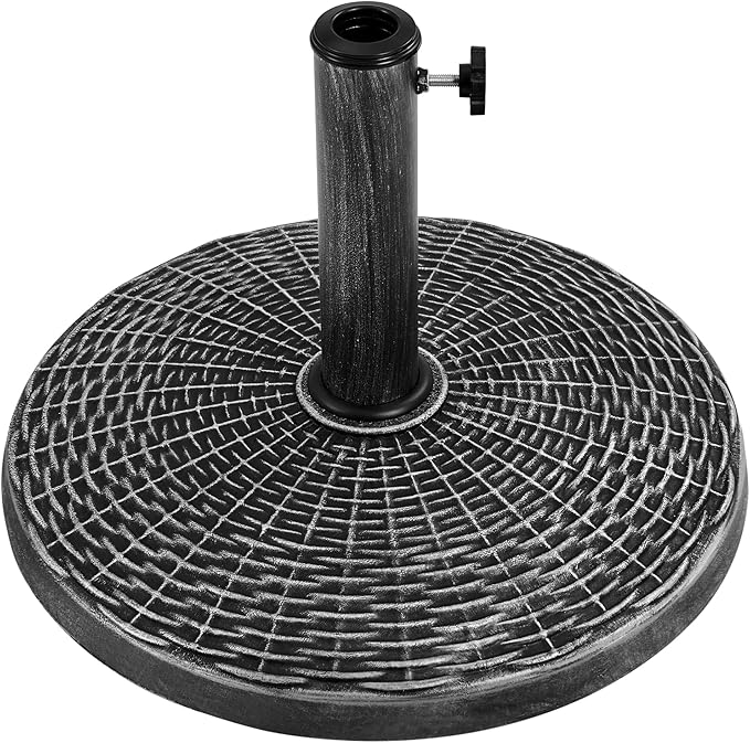 Yaheetech 22 lbs Outdoor Umbrella Base, 18" Round Resin Patio Umbrella Stand, Heavy Duty Market Umbrella Base Stand for Garden & Backyard, Rustic Silver