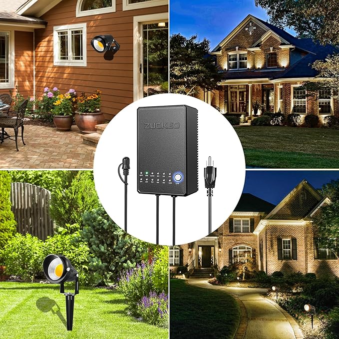 ZUCKEO All-in-One Landscape Lighting Kit, 5W LED Low Voltage Landscape Lights with Transformer and 80FT Wire, Waterproof Outdoor Spotlight with Connectors for Yard Garden House, 3000K 12-24V 8Pack