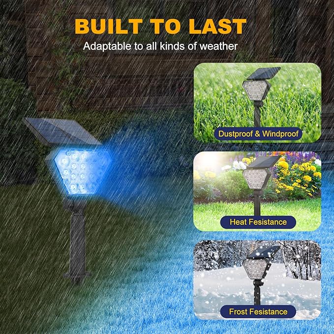 T-SUN Solar Lights Outdoor Waterproof IP65, 12 Pack LED Solar Spot Lights Color Changing IP65 Waterproof Smart Auto On/Off for Outside Landscape Garden Yard Lawn Pathway Patio Driveway