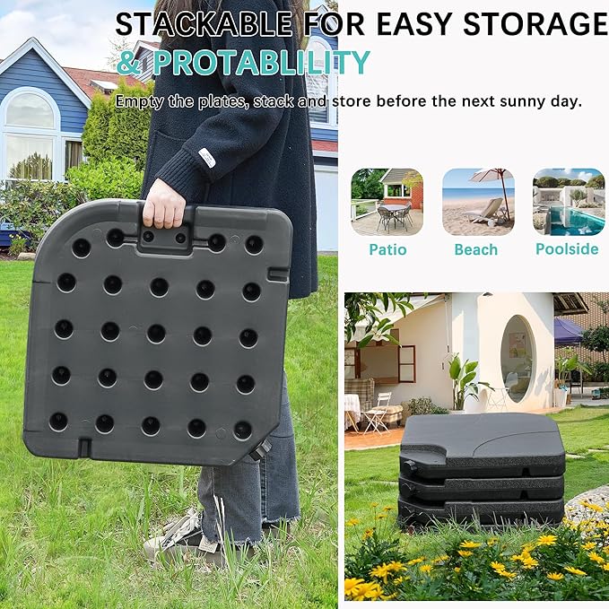 VECELO 4-Piece Heavy-Duty Cantilever Offset Patio Umbrella Base/Stand Outdoor, Square Plate Set with Lock Pins, Easy-Fill Spouts for Water/Sand, for Garden, Backyard and Poolside, Black