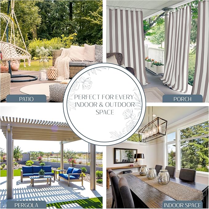 Elrene Home Fashions Highland Stripe Indoor/Outdoor Curtain Panel, 50 inches X 95 inches, Gray & White