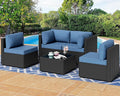 Shintenchi 5 Pieces Outdoor Patio Sectional Sofa Couch, PE Wicker Furniture Sets, Patio Conversation Sets with Washable Cushions Glass Coffee Table for Garden, Poolside, Backyard, Aegean Blue
