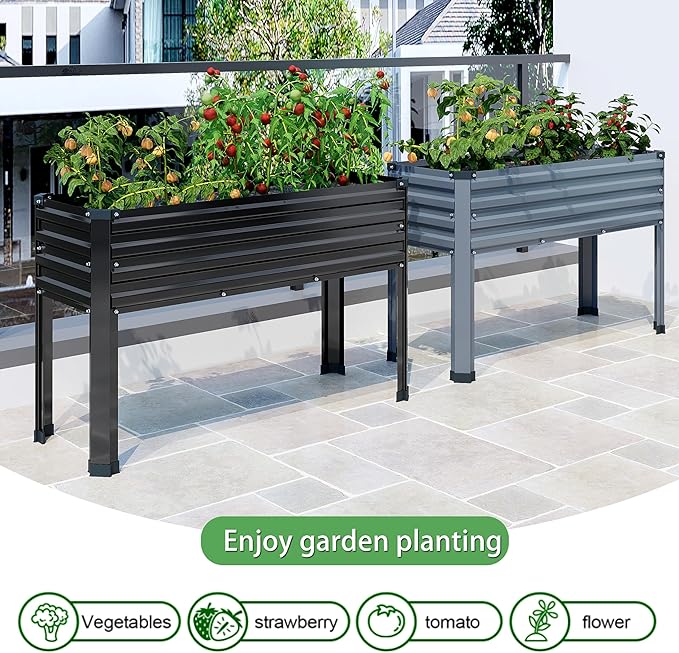 Galvanized Raised Garden Bed with Legs,48×18×30in Elevated Planter Box for Backyard,Garden, Patio, Balcony, 300lb Capacity,Planters for Outdoor Plants,Black