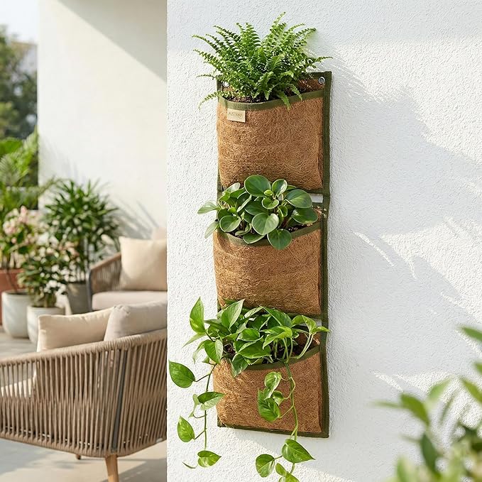 Vertical Garden Planter, 3 Pocket, Living wall Planter, Hanging wall planters for Indoor Plants, Hanging planters for Outdoor Plants, for Herbs, Boho Kitchen Decor, Patio Decor, Indoor Garden