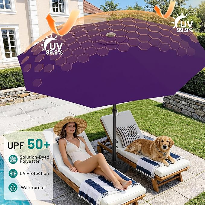 AreShark 9 FT Patio Umbrella for Outdoor, Outdoor Table Umbrella with Push Button Tilt and Crank, Outdoor Patio Umbrellas with 8 Sturdy Ribs for Market, Garden, Pool (Dark Purple)