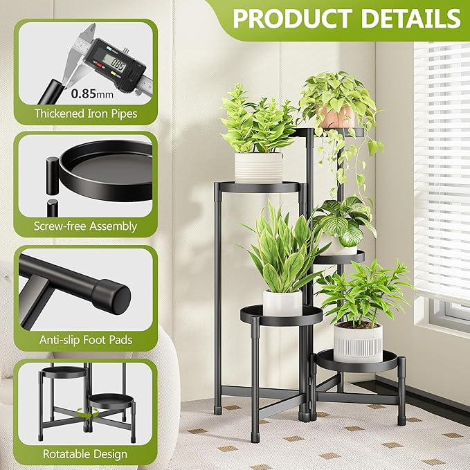 5 Tier Plant Stand Indoor, Tiered Plant Stand Outdoor for Multiple Plants, Corner Plant Shelf for Patio Balcony Porch Garden Living Room House, Black