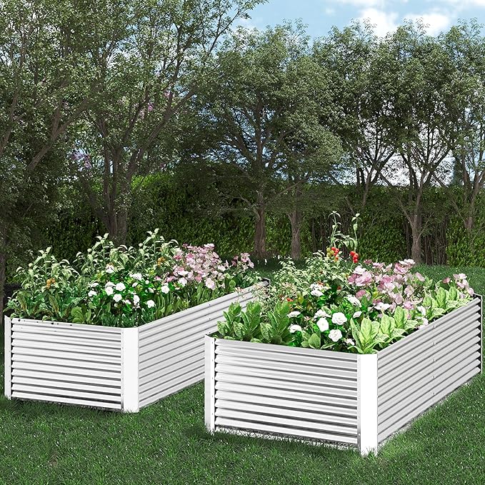 FRIZIONE 2pcs Tall 6x3x1.5ft Galvanized Raised Garden Bed Outdoor,Steel Garden Bed for Vegetables,Above Ground Garden Box for Flower,Metal Raised Beds for Gardening