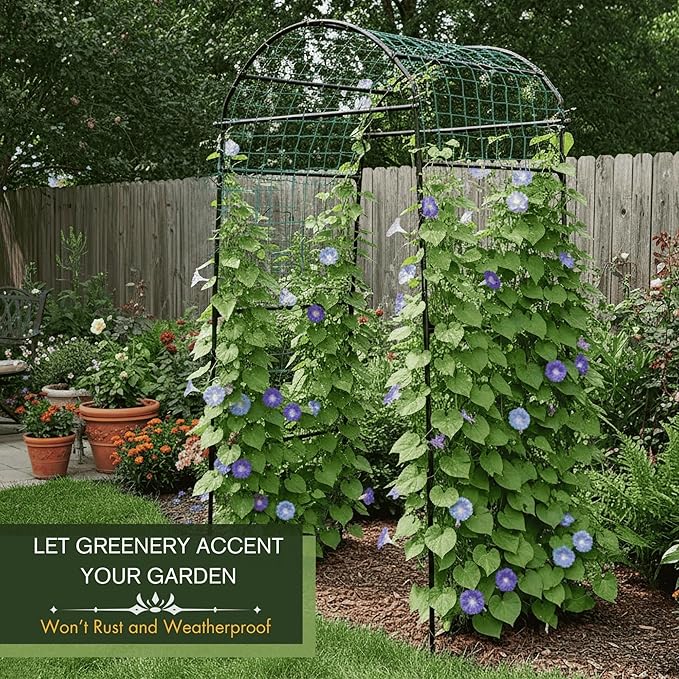 79" Garden Trellis Arch for Climbing Plants – Tall Outdoor Metal Trellis for Vegetables, Peas, Tomatoes,﻿ Cucumber Trellis Arch & Vertical Garden Climber Plant Support for Vine Plants