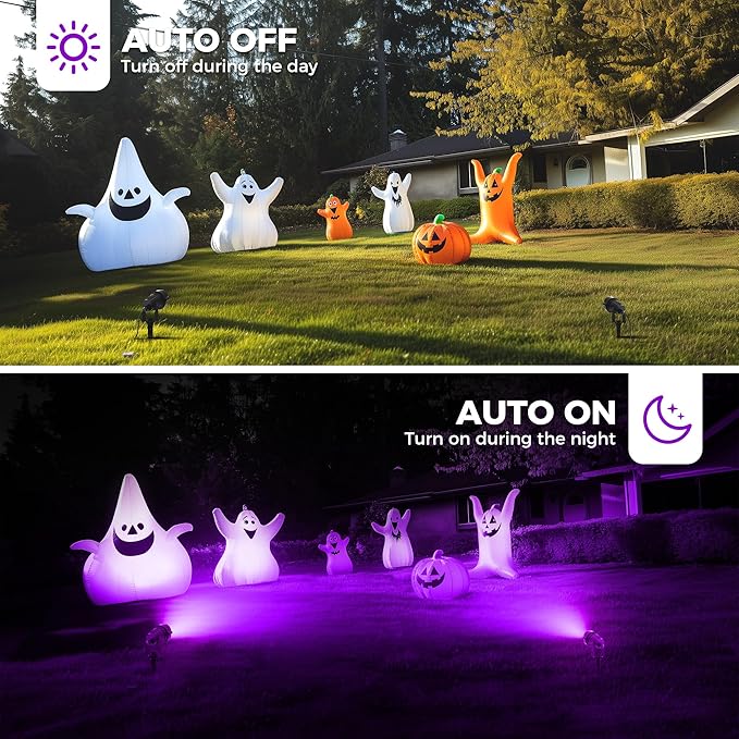 L LOHAS LED Tree Spotlight Outdoor, Purple Halloween Spot Lights for Yard, Auto On/Off 5W 120V Landscape Lighting for House, Holiday, Garden, Decoration, 450LM IP66 Waterproof, UL Listed, 2 Pack