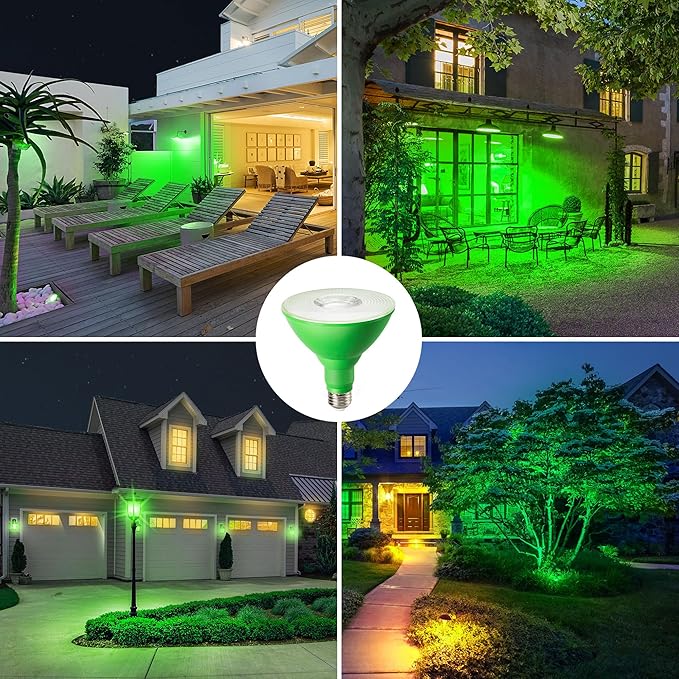 EDISHINE St.Patrick's Day/Easter Decorations PAR38 Green LED Flood Light Bulbs, Dimmable LED Light Bulb, 18W(120W Equivalent), Outdoor Weatherproof Light Bulb, E26 Base, 2 Pack