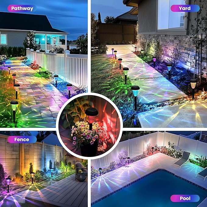 Solar Pathway Lights Outdoor Waterproof 16 Pack Color Changing Garden Light for Yard Patio Driveway Walkway Lawn Landscape Lighting for Outdoor Decor
