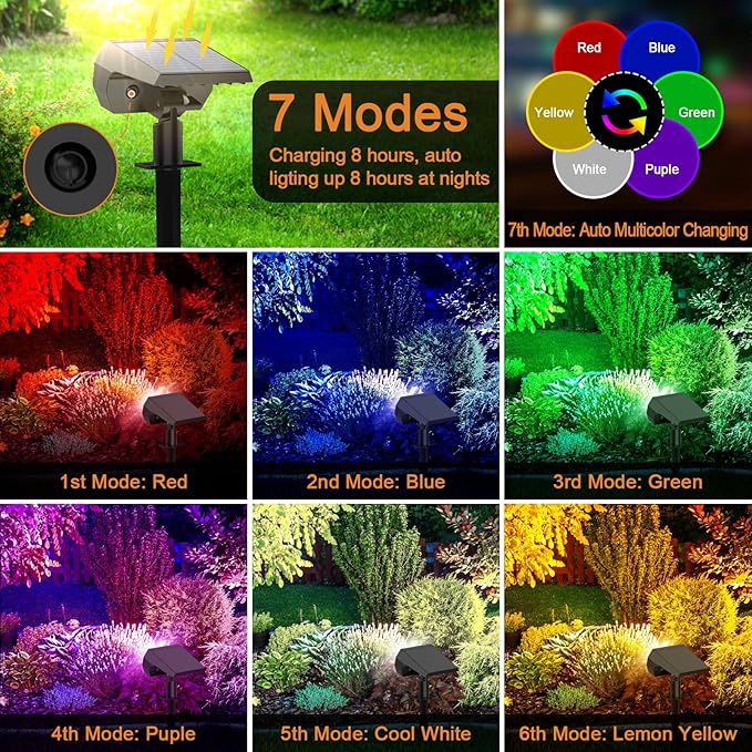 WELALO Solar Color Changing Spot Lights Outdoor, Waterproof Solar Halloween Lights, 7 Modes Multicolor RGB Landscape Spotlights for Garden Yard Driveway Lawn Patio Pathway Christmas Decorations 6 Pack