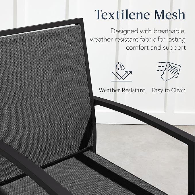 Best Choice Products Outdoor Bar Stools Set of 2, Bar Height, Patio Furniture, All Weather Mesh Design w/Armrest - Black /Black