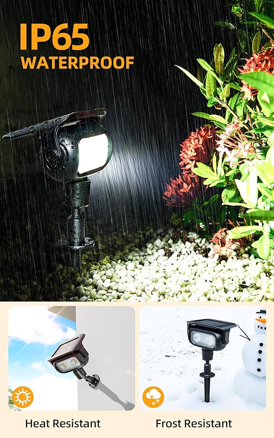 ROSHWEY Solar Spot Lights Outdoor, Waterproof Spotlights with 2 Brightness Mode, Landscape Lighting Solar Lights for Garden, Yard, Pathway (Cool White, 6 Pack)